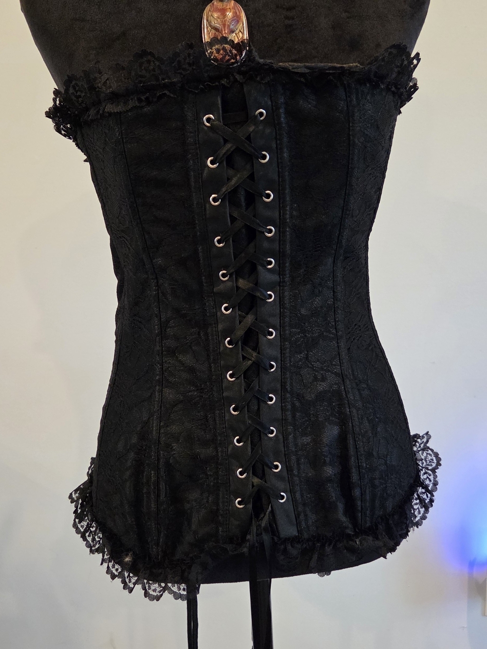 Black Lace Corset Top with Front Lace-Up